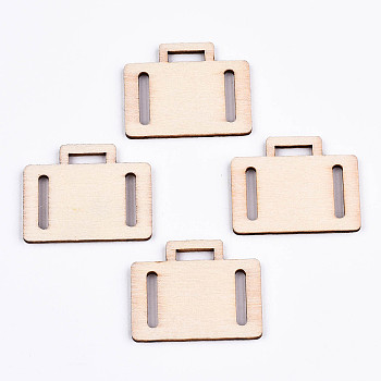 Undyed Natural Wooden Pendants, Laser Cut, Luggage Cases, Antique White, 29x36x2mm, Hole: 10.5x3mm