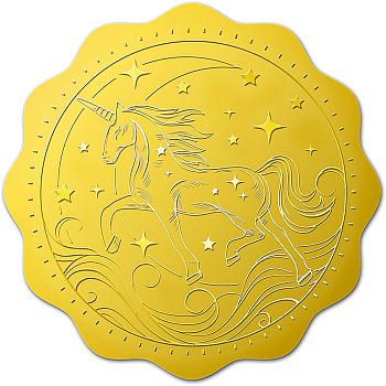 Self Adhesive Gold Foil Embossed Stickers, Medal Decoration Sticker, Unicorn Pattern, 5x5cm