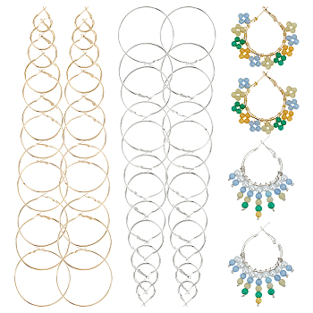 2 Colors Alloy Hoop Earring Sets, Golden & Silver, 19.5~75.5x1.5mm, 12pair/bag, 1bag/color