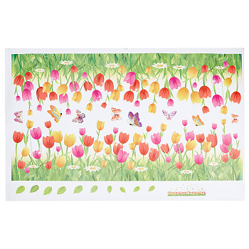 Rectangle PVC Wall Stickers, for Home Living Room Bedroom Decoration, Tulip Pattern, 400x600x0.3mm