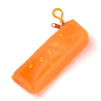 Silicone Pen Bag, Stationery Storage Boxes for Pens, Pencils, Rectangle, Orange Pattern, 19.6x6.7x2.6cm