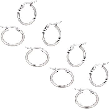 20 Pairs 201 Stainless Steel Hoop Earrings, Hypoallergenic Earrings, Ring Shape, Stainless Steel Color, 12 Gauge, 21x19x2mm, Pin: 1mm