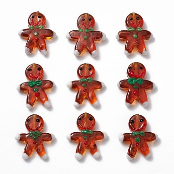 Handmade Lampwork Beads Strands, Gingerbread Man, Saddle Brown, 27~28x21~23x7~8mm, Hole: 1.4~1.6mm, about 20pcs/strand, 20.08 inch(51cm)