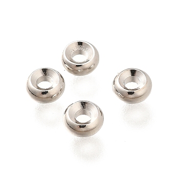 Brass Beads, Long-Lasting Plated, Cadmium Free & Lead Free, Flat Round, Platinum, 4x1.5mm, Hole: 1.4mm