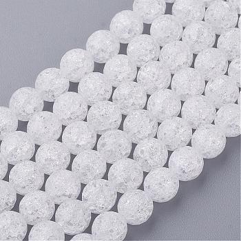 Synthetic Crackle Quartz Beads Strands, 128 Facets, Round, White, 8mm, Hole: 1mm, about 50pcs/strand, 16 inch