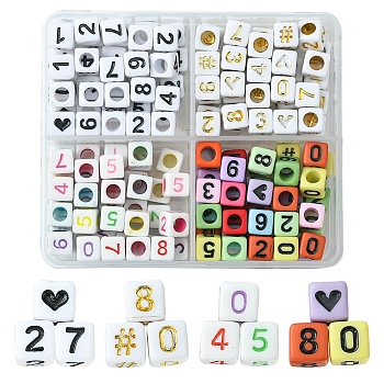 Opaque Acrylic Beads, Cube with Number, Mixed Color, 6x6x6mm, Hole: 3.5mm, 160pcs/box