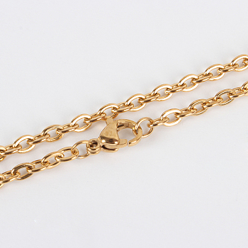 304 Stainless Steel Cable Chain Necklace Making, with Lobster Claw Clasps, Vacuum Plating, Golden, 19.7 inch(50cm), 2mm