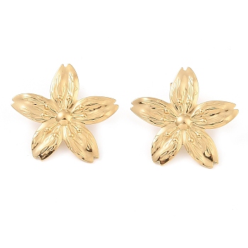 Flower 304 Stainless Steel Stud Earrings for Women, Golden, 32x34mm