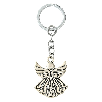 Alloy Keychain, with Alloy Rings, Angel, Antique Silver, 9.3cm