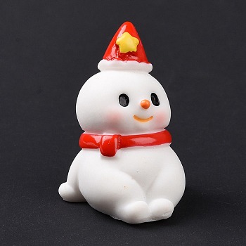 Christmas Theme Resin Display Decoration, for Home Decoration, Photographic Prop, Dollhouse Accessories, Sitting Snowman, White, 37x28x23mm