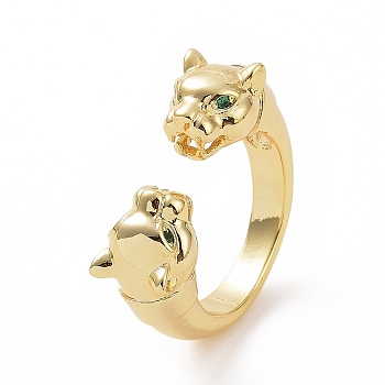 Green Cubic Zirconia Leopard Adjustable Rings, Brass Jewelry for Women, Golden, Inner Diameter: 18mm