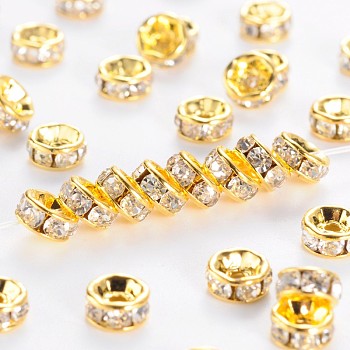 Brass Grade A Rhinestone Spacer Beads, Golden Plated, Rondelle, Nickel Free, Crystal, 5x2.5mm, Hole: 1mm