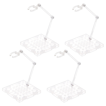Plastic Model Assembled Action Figure Display Holders, Doll Model Support Stands, with Iron Findings and Square Base, Clear, 0.5~10x0.55~10x0.2~1cm