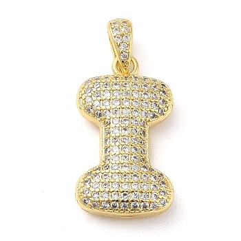 Brass Micro Pave Cubic Zirconia Pendants, Cadmium Free & Lead Free, Long-Lasting Plated, Real 18K Gold Plated, Letter I, 23x13x5mm, Hole: 4.5x3mm