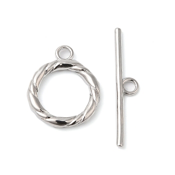 Brass Toggle Clasps, Twisted Round Ring, Real Platinum Plated, Ring: 24x19.5x3mm, Hole: 3mm, Bar: 34.5x6x2mm, Hole: 3mm
