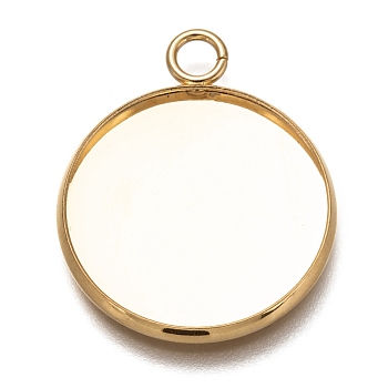 304 Stainless Steel Pendant Cabochon Settings, Plain Edge Bezel Cups, Flat Round, Real 18K Gold Plated, Tray: 20mm, 26.5x22x2mm, Hole: 3mm