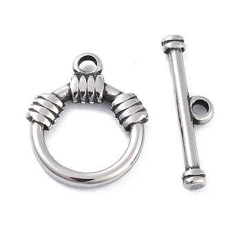 304 Stainless Steel Toggle Clasps, Ring, Antique Silver, 20.5x17x3mm, Hole: 2.5mm