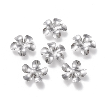 304 Stainless Steel Bead Caps, 5-Petal, Flower, Stainless Steel Color, 15x15x2mm, Hole: 1.2mm