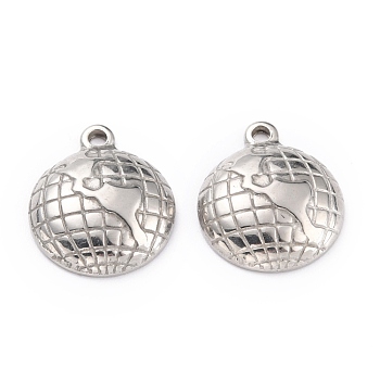 304 Stainless Steel Pendants, The Earth, Stainless Steel Color, 18.5x15x4.5mm, Hole: 1.6mm