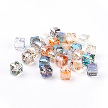 Faceted Cube Electorplated Glass Beads, Rainbow Plated, Mixed Color, 11x11x11mm, Hole: 1.5mm