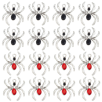 20Pcs 2 Colors Alloy Rhinestone Pendants, Spider Charms, Mixed Color, 30.5x27.5x5mm, Hole: 2.7mm, 10Pcs/color