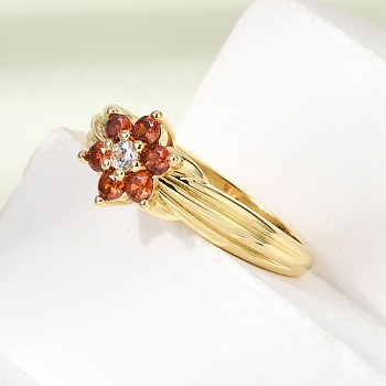 Brass Micro Pave Cubic Zirconia Finger Rings for Women, Flower, Long-Lasting Plated, Rack Plating, Lead Free & Cadmium Free, Real 18K Gold Plated, 18mm