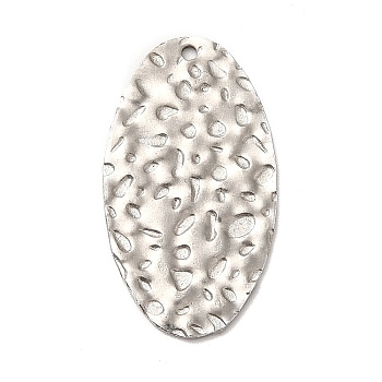 201 Stainless Steel Pendants, Textured, Oval, Stainless Steel Color, 27x15x1mm, Hole: 1.2mm