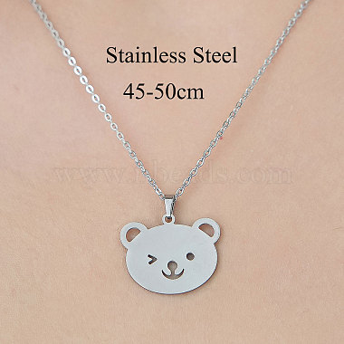 201 Stainless Steel Hollow Bear Pendant Necklace(NJEW-OY001-96)-3