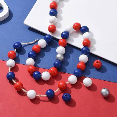 160 pcs 4 couleurs 4 juillet fête de l'indépendance américaine perles rondes en bois naturel peint(WOOD-LS0001-01B)-5