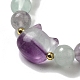 Round & Cat Head Natural Fluorite Beaded Stretch Bracelets for Women(BJEW-K251-03E)-3