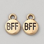 Alloy Enamel Charms, Flat Round with Word BFF Charm, Golden, 10.5x7.5x1.5mm, Hole: 1.6mm(FIND-WH20004-85G)