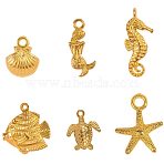 Tibetan Style Alloy Pendants, Starfish & Turtle & Sea Horse & Shell & Fish & Mermaid, Golden, 7.4x7.2x1.7cm, 120pcs/box(TIBE-PH0004-72-WH)