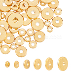 48Pcs 6 Styles Brass Spacer Beads, Flat Round, Real 24K Gold Plated, 4~10x1.5~2mm, Hole: 1.6~2.5mm, 8pcs/style(KK-HY0001-41)