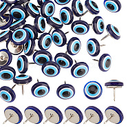 Half Round Resin Evil Eye Pins, Iron Drawing Push Pins for Photo, Bulletin Board, Blue, 13mm, Pin: 1mm, 60pcs/set(AJEW-AB00044)