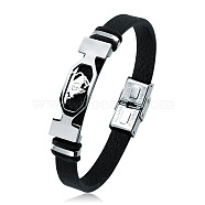 201 Stainless Steel Constellation Beaded Bracelet, Leather Cord Gothic Bracelet for Men Women, Taurus, 8-1/4 inch(21cm)(ZODI-PW0001-044C)
