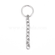 304 Stainless Steel Split Key Rings, Keychain Clasp Findings, with Chains, Stainless Steel Color, 70mm, Ring: 18x2mm(STAS-G214-03P)