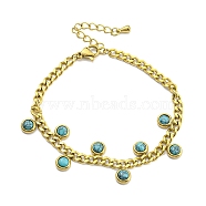 Synthetic Turquoise Flat Round Charm Bracelet, with Ion Plating(IP) 304 Stainless Steel Curb Chains, Golden, 6-1/2 inch(16.4cm)(BJEW-H324-03G)