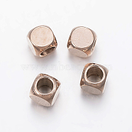 Ion Plating(IP) 304 Stainless Steel Beads, Cube, Rose Gold, 3x3x3mm, Hole: 2mm(STAS-F136-01RG-3x3mm)