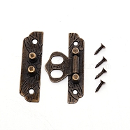 Zinc Alloy Lock Catch Clasps, with Screw, Jewelry Box Latch Hasp Lock Clasps, Antique Bronze, 46.5x24x1~7mm, Hole: 2mm(PALLOY-WH0071-29AB)