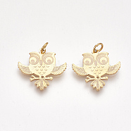 201 Stainless Steel Pendants, with Unsoldered Jump Rings, Owl, Golden, 19.5x20x1mm, Hole: 3mm, Jump Ring: 5x0.8mm(STAS-T046-JA332-2)