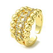 Brass Micro Pave Cubic Zirconia Open Cuff Rings, Hollow Curb Chains, Real 16K Gold Plated, US Size 7(17.3mm)(RJEW-K256-30G)