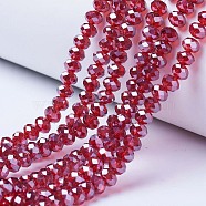 Electroplate Glass Beads Strands, Pearl Luster Plated, Faceted, Rondelle, FireBrick, 6x5mm, Hole: 1mm, about 85~88pcs/strand, 16.1~16.5 inch(41~42cm)(X-EGLA-A034-T6mm-A06)