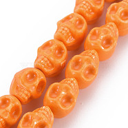 Handmade Porcelain Beads, Halloween Jewelry DIY Material, Skull, Coral, 13x13x11mm, Hole: 2mm(PORC-R661-11x13mm-15)
