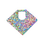 Ion Plating(IP) 304 Stainless Steel Pendants, Hammered Diamond Charms, Rainbow Color, 35x40x2.5mm, Hole: 0.9mm(STAS-L268-030MC)