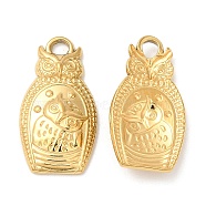 304 Stainless Steel Pendants, Owl Charm, Real 18K Gold Plated, 20x10.5x3mm, Hole: 2mm(STAS-Z041-36G)