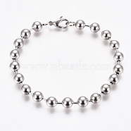 304 Stainless Steel Ball Chain Bracelets, with Lobster Claw Clasps, for Women, Stainless Steel Color, 7-1/2 inch(19cm)(BJEW-G628-09P)