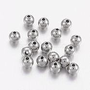 Stainless Steel Beads, Solid Round, Stainless Steel Color, 4mm, Hole: 1.2mm(X-STAS-R033-4mm)