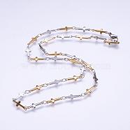 304 Stainless Steel Chain Necklaces, with Lobster Claw Clasps, Cross, Golden & Stainless Steel Color, 17.9 inch(45.5cm)(STAS-P164-01GP)