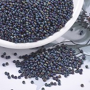 MIYUKI Round Rocailles Beads, Japanese Seed Beads, 11/0, (RR401FR) Matte Black AB, 2x1.3mm, Hole: 0.8mm, about 1111pcs/10g(X-SEED-G007-RR0401FR)