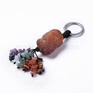 Natural Red Agate Nugget with Mixed Gemstone Chips Tassel Keychains, with 304 Stainless Steel Ring Clasps, 9~10.5cm(KEYC-P012-02P-02)